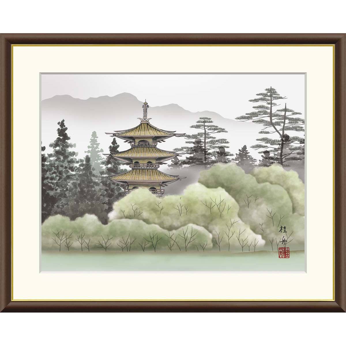【真作】掛軸　宇田川彩悠　高精彩工芸画　赤富士双鶴　吉祥画　共箱入　R169 真作】掛軸 宇田川彩悠 高精彩工芸画 赤富士双鶴 吉祥画 共箱入