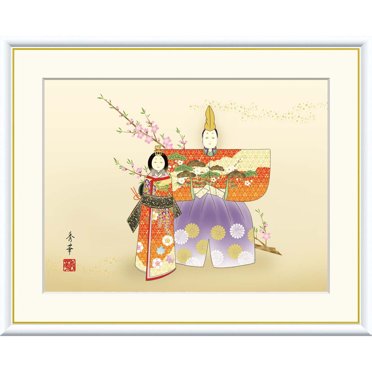 絵画 現代日本画 節句画 桃の節句 立雛 野川秀華 額入り インテリア アート 額絵 高精彩複製画 送料無料