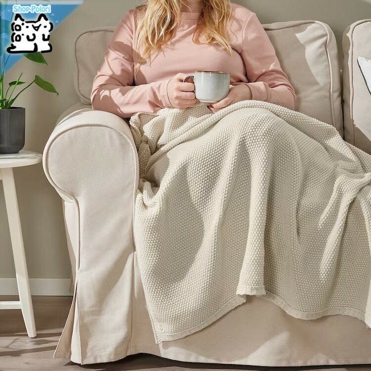 【 IKEA - イケア -】HUMLEMOTT -フムレモット- ひざ掛け オフホワイト 130x170 cm (505.495.44)