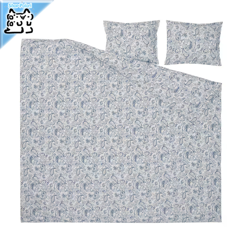 【 IKEA - イケア -】RODGERSIA -ロドゲルシア- 掛け布団カバー＆枕カバー（枕カバー2枚） ブルー/ホワイト 200x200/50x60 cm (605.868.28)