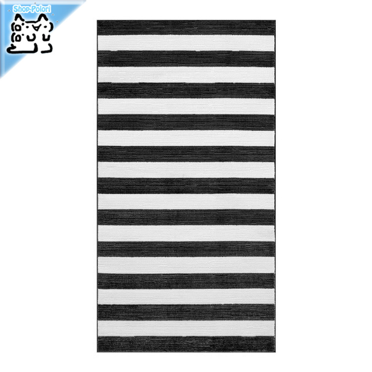 【 IKEA - イケア -】ELSYSTEM -エルスィステム- ラグ パイル短 ブラック/ホワイト/ストライプ 80x150 cm (305.973.19)|Shop-Polori 店