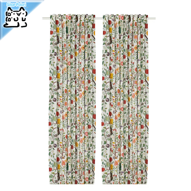 【 IKEA - イケア -】VILDPERSILJA -ヴィルドペルシリヤ- 覆い布1組 白いこと マルチ色つや/フローラルパターン 145x250 珊 (705.834.00)
