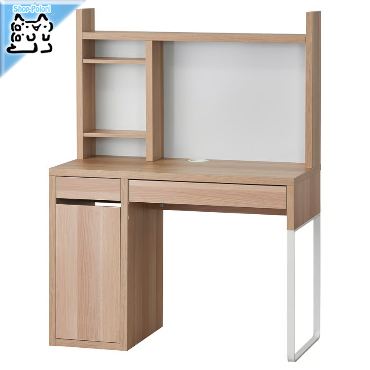 【 IKEA - イケア -】ikea 事務机 MICKE -ミッケ- ワークステーション 細工物事務机 学び取る机 パソコン机 ホワイトステインオーク調 105x50 糎 (993.955.64)