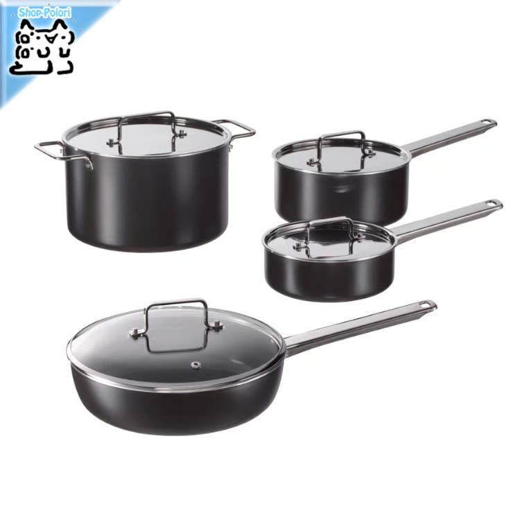 【 IKEA - イケア -】GULDORING -グルドーリング- 調理器具8点セット こびりつき防止加工 ステンレススチール/ブラックグレー (706.105.59)｜Shop-Polori 店