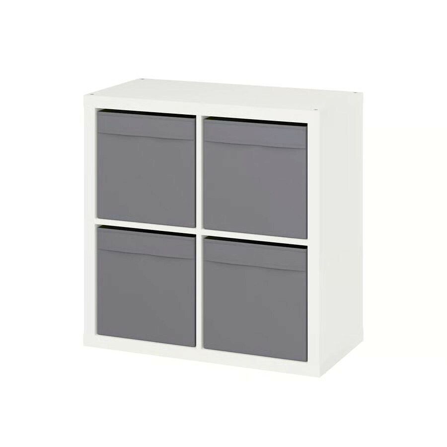 【 IKEA - イケア -】 棚 KALLAX - カラックス - オープンシェルフ コンビネーション DRONA収納ケース付き ホワイト / ダークグレー 77x77 cm (296.025.24) 本棚｜Shop-Polori 店