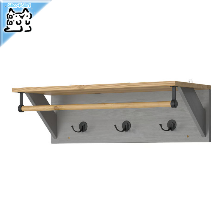 【 IKEA - イケア -】KALLSO -カルソー- ウォールシェルフ フック付き グレー 80 cm 壁掛け収納 (505.993.22)