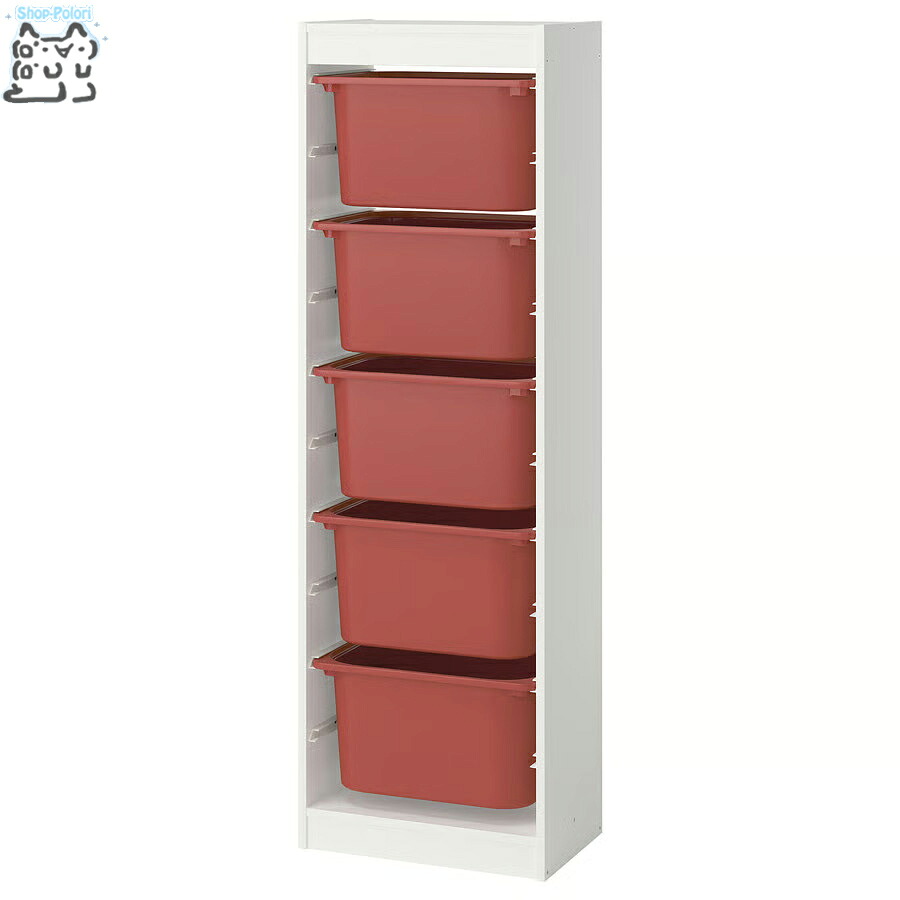 【 IKEA - イケア -】TROFAST - トロファスト - 収納コンビネーション BOX付き 組み合わせ収納 オープン収納 棚 / ホワイト / レッドBOX 46x30x146 cm (095.853.56) ハイタイプ｜Shop-Polori 店