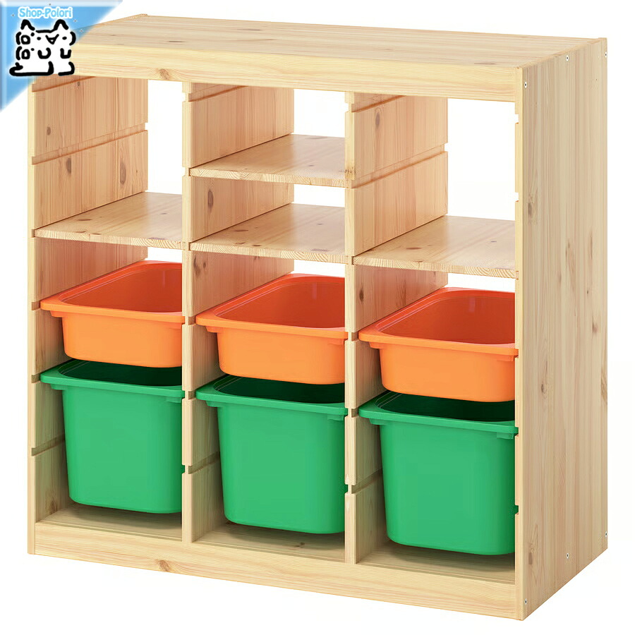 【 IKEA - イケア -】TROFAST - トロファスト - 収納コンビネーション BOX付き 組み合わせ収納 オープン収納 棚 / ステインパイン / マルチカラーBOX & 棚板 93x44x91 cm (096.127.41)
