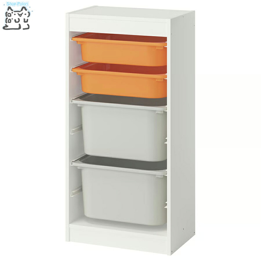 【 IKEA - イケア -】ikea チェスト TROFAST -トロファスト- 収納コンビネーション BOX付き 組み合わせ収納 オープン収納 棚 ホワイト / マルチカラーBOX 46x30x95 cm (195.848.46)｜Shop-Polori 店