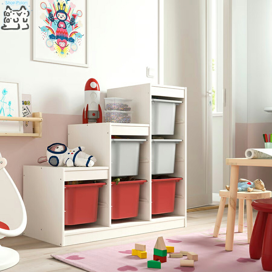 【 IKEA - イケア -】TROFAST - トロファスト - 収納コンビネーション 多段フレーム (階段型) BOX付き 組み合わせ収納 オープン収納 棚 / ホワイト / マルチカラーBOX 94x44x91 cm (295.844.69)｜Shop-Polori 店