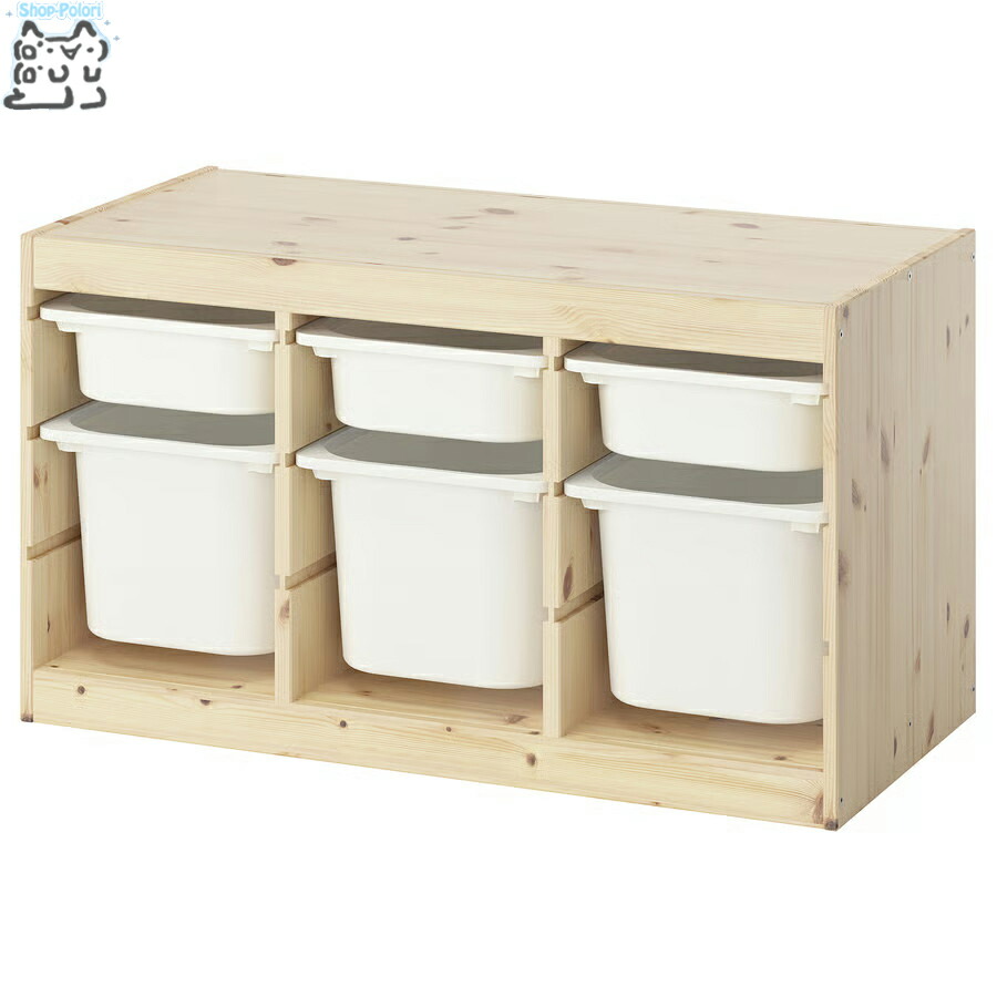 【 IKEA - イケア -】TROFAST - トロファスト - 納めるズボン下 BOX付き添い人 組みあわせ納める  公公然たる納める 棚 / ステインパイン / 白いことBOX 93x44x53 珊 (295.845.44) 横置き手あい