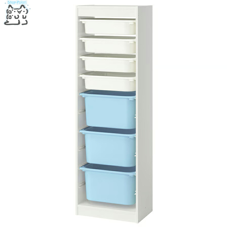 【 IKEA - イケア -】TROFAST - トロファスト - 収納コンビネーション BOX付き 組み合わせ収納 オープン収納 棚 / ホワイト / マルチカラーBOX 46x30x146 cm (395.853.45) ハイタイプ｜Shop-Polori 店