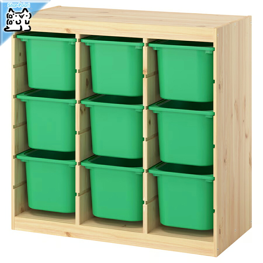 【 IKEA - イケア -】TROFAST - トロファスト - 収納コンビネーション BOX付き 組み合わせ収納 オープン収納 棚 / ステインパイン / ブライトグリーンBOX 93x44x91 cm (396.127.06)