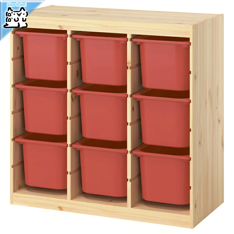 【 IKEA - イケア -】TROFAST - トロファスト - 収納コンビネーション BOX付き 組み合わせ収納 オープン収納 棚 / ステインパイン / レッドBOX 93x44x91 cm (596.127.05)