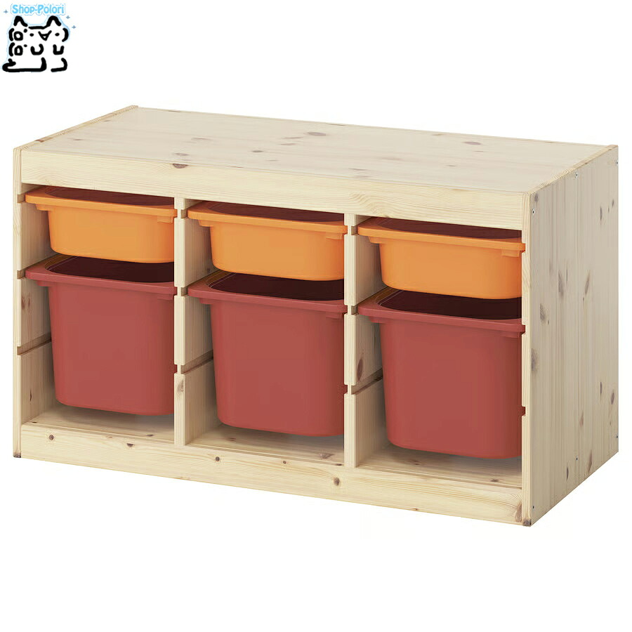 【 IKEA - イケア -】TROFAST - トロファスト - 収納コンビネーション BOX付き 組み合わせ収納 オープン収納 棚 / ステインパイン / マルチカラーBOX 93x44x53 cm (695.846.03) 横置きタイプ｜Shop-Polori 店