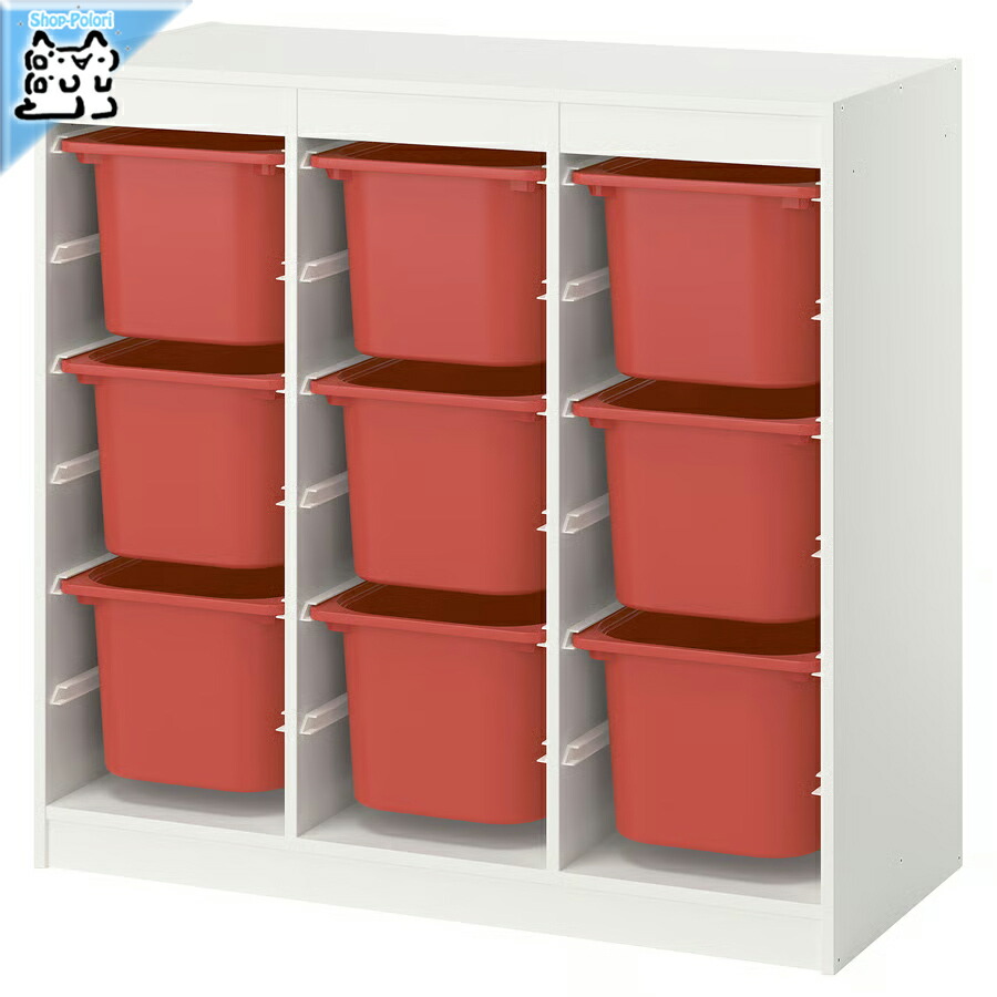 【 IKEA - イケア -】TROFAST - トロファスト - 収納コンビネーション BOX付き 組み合わせ収納 オープン収納 棚 / ホワイト / レッドBOX 99x44x95 cm (696.131.39)
