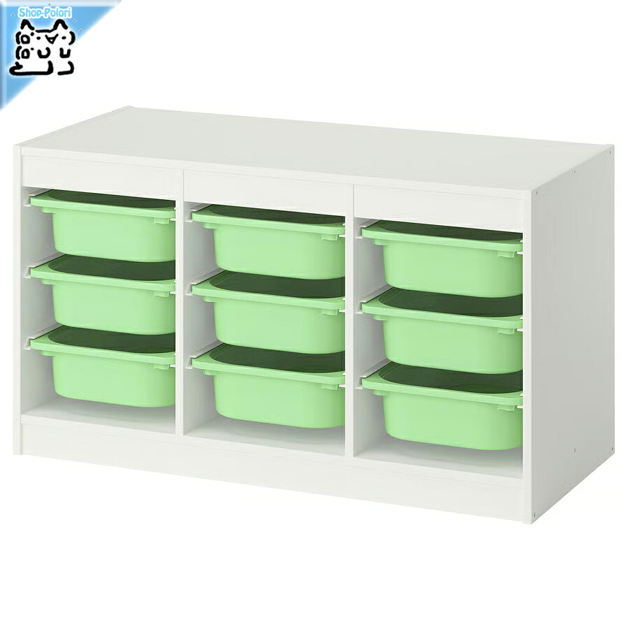 【 IKEA - イケア -】TROFAST - トロファスト - 収納コンビネーション BOX付き 組み合わせ収納 オープン収納 棚 / ホワイト / グリーンBOX 99x44x56 cm (795.845.27) 横置きタイプ｜Shop-Polori 店