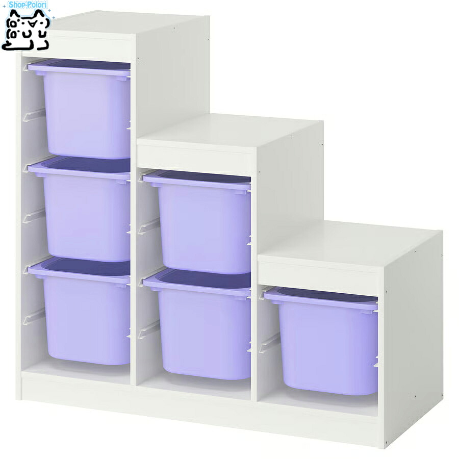 【 IKEA - イケア -】TROFAST - トロファスト - 収納コンビネーション 多段フレーム (階段型) BOX付き 組み合わせ収納 オープン収納 棚 / ホワイト / ライラックBOX 94x44x91 cm (895.844.66)|Shop-Polori 店