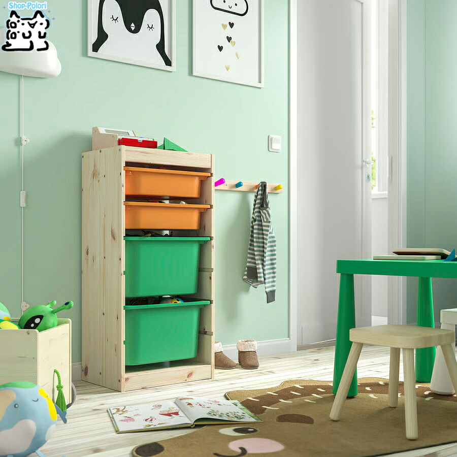 【 IKEA - イケア -】TROFAST - トロファスト - 納めるズボン下 BOX付き添い人 組みあわせ納める  公公然たる納める 棚 / ステインパイン / マルチ色つやBOX 44x30x91 珊 (895.848.76)