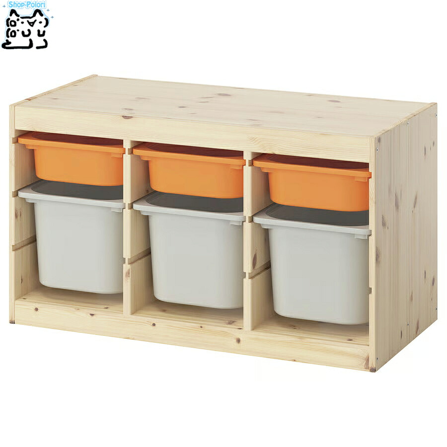 【 IKEA - イケア -】TROFAST - トロファスト - 収納コンビネーション BOX付き 組み合わせ収納 オープン収納 棚 / ステインパイン / マルチカラーBOX 93x44x53 cm (995.846.11) 横置きタイプ｜Shop-Polori 店 17,928円