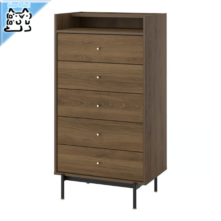 【 IKEA - イケア -】RADMANSO -ロードマンソー- チェスト（引き出し×5） ブラウン ウォールナット調 70x48x132 cm (105.938.26)