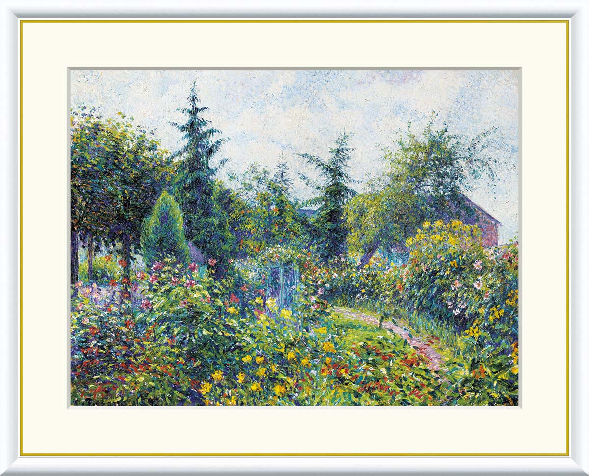【西洋画･複製画】オクターヴ・ミルボーの庭、テラス、レ・ダン カミーユ・ピサロ 42×34cm F4サイズ 樹脂製フレーム