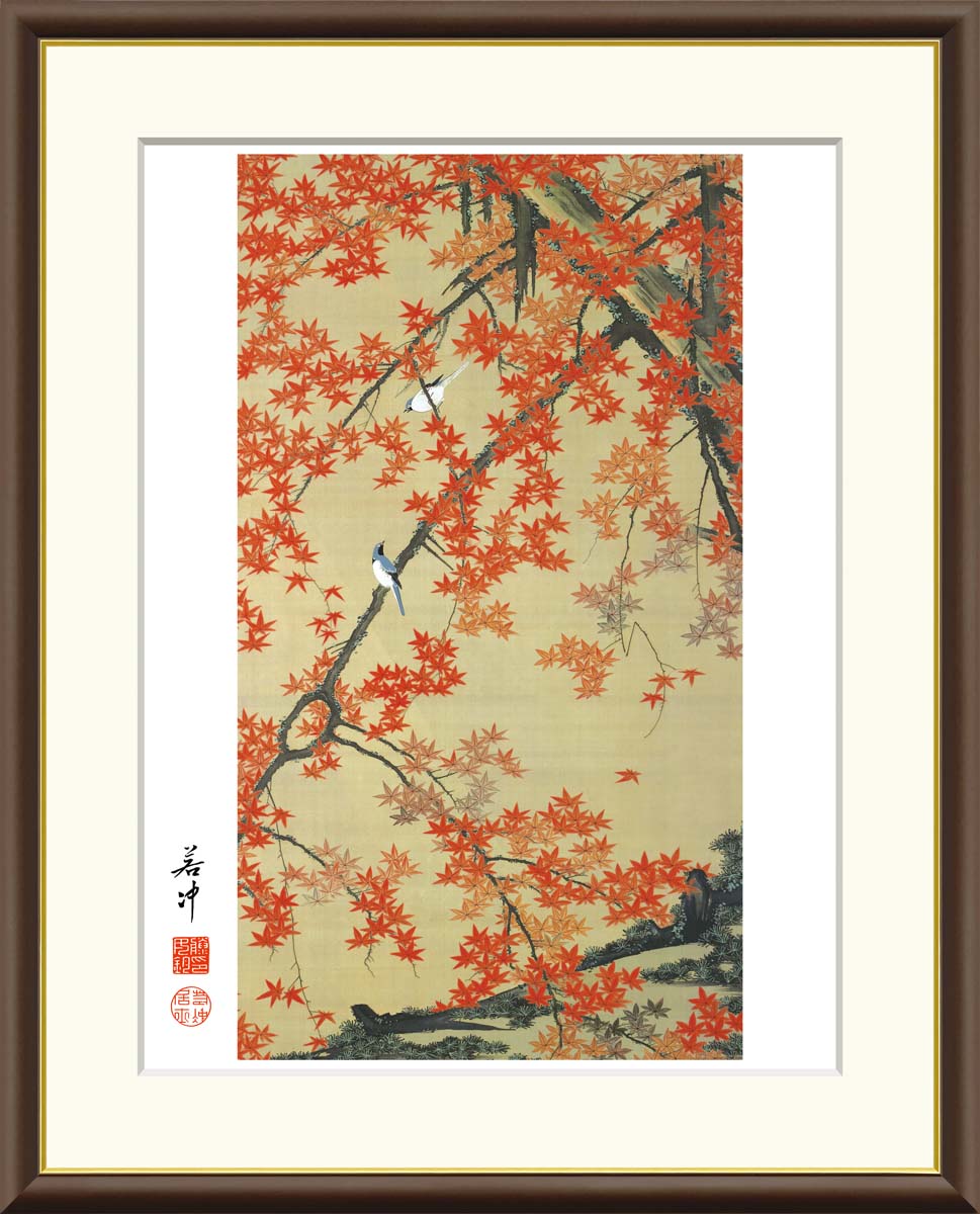 【インテリアアート・複製画】紅葉小禽図 伊藤若冲 42×34cm F4サイズ 樹脂製フレーム 5,256円