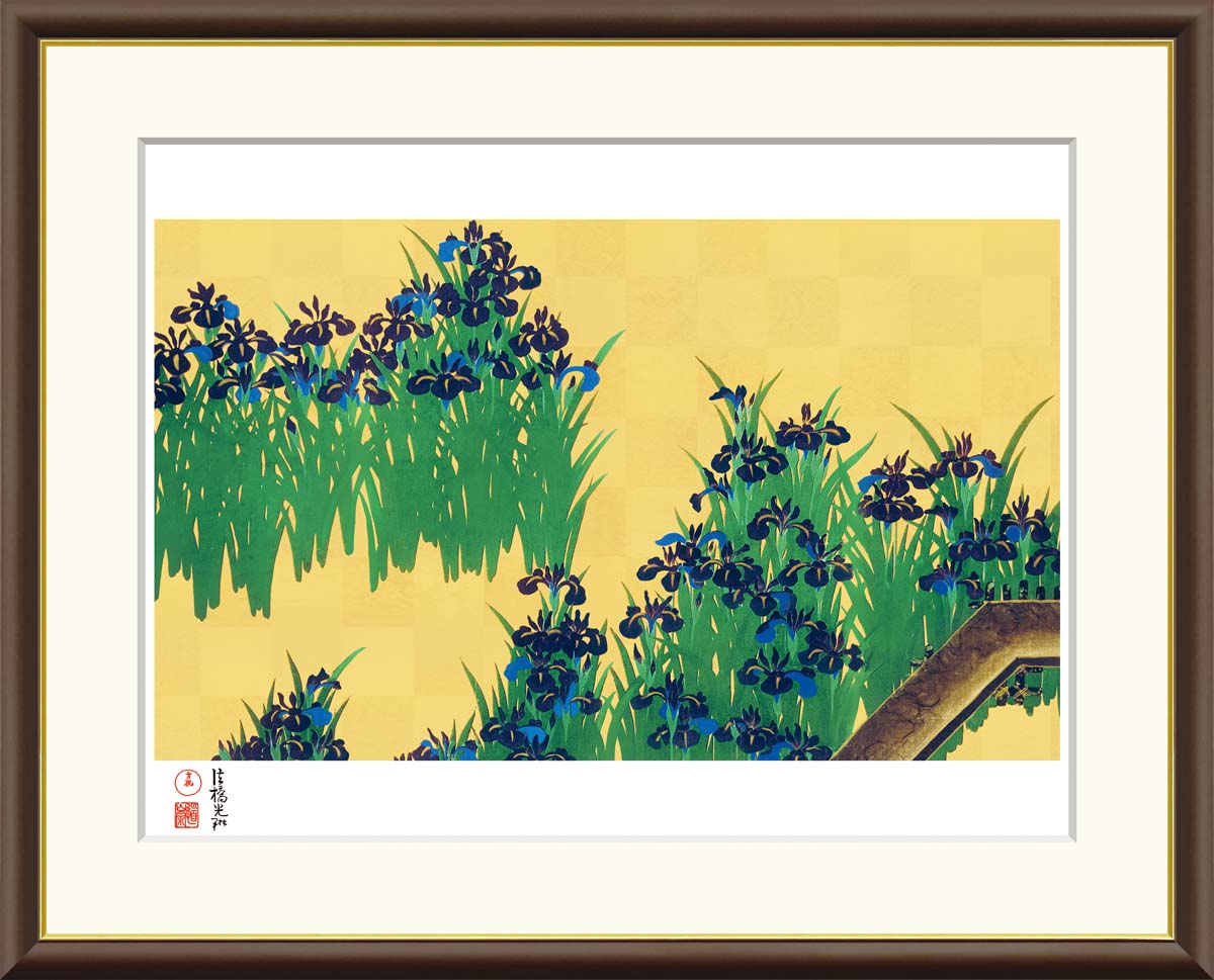【インテリアアート・複製画】八ツ橋図屏風 尾形光琳 52&times;42cm F6サイズ 樹脂製フレーム｜Shop-Polori 店
