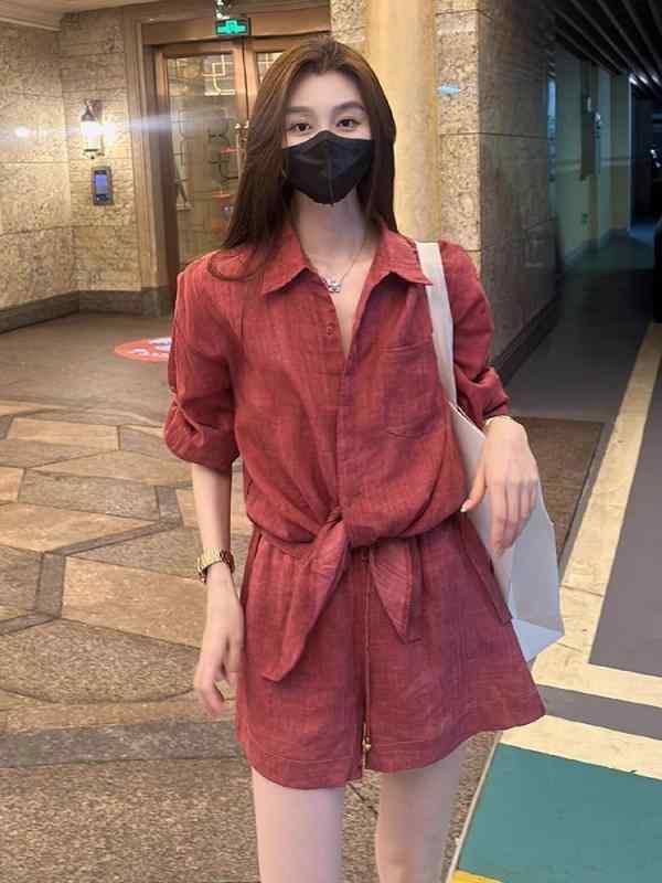 心地よいセットアップ レディース 夏 短袖トップス 表着 ワイトパンツ 2点書き割り