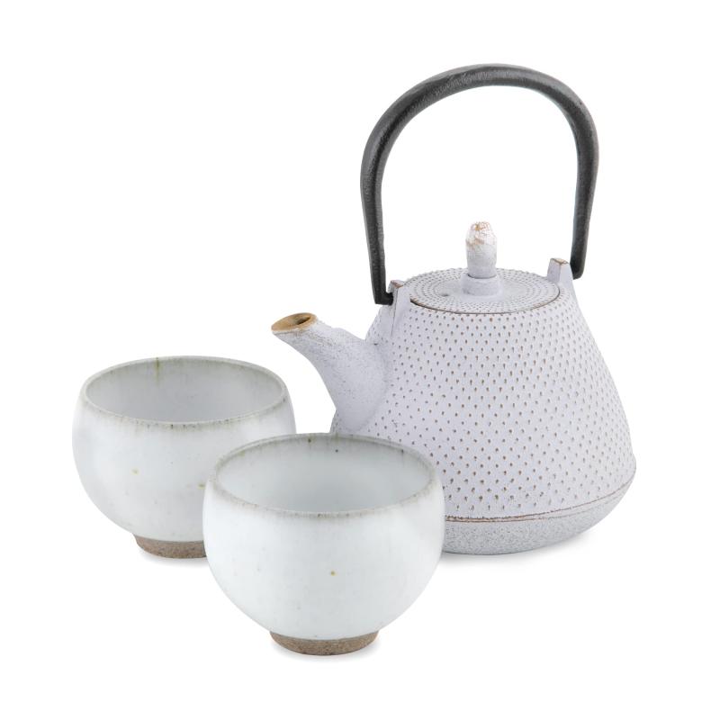 南部鉄器急須と青緑釉湯呑み4客セット 南部鉄器急須と青緑釉湯呑み4客セット