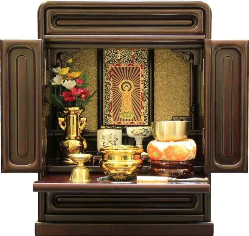 松山神仏具店 上置ミニ仏壇14号 高43cmX幅34cmX奥23.5cm 仏具一式セット 全宗派対応