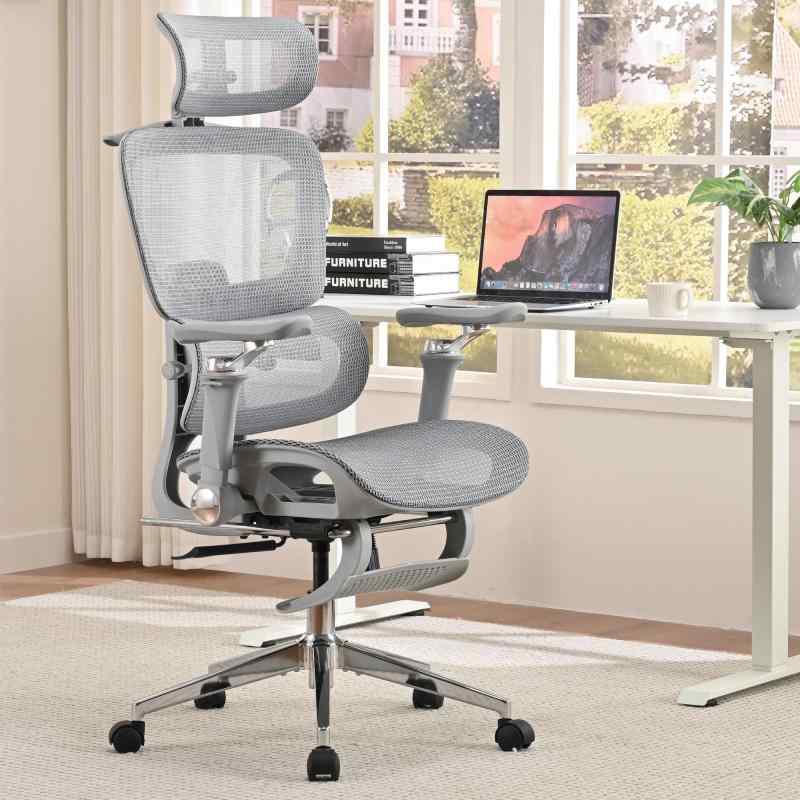 メッシュ人間工学オフィスチェア、ランバーサポート付きハイバックメッシュゲーミングチェア、調節可能なヘッドレストとアームレスト、ホームオフィスデスクチェア用