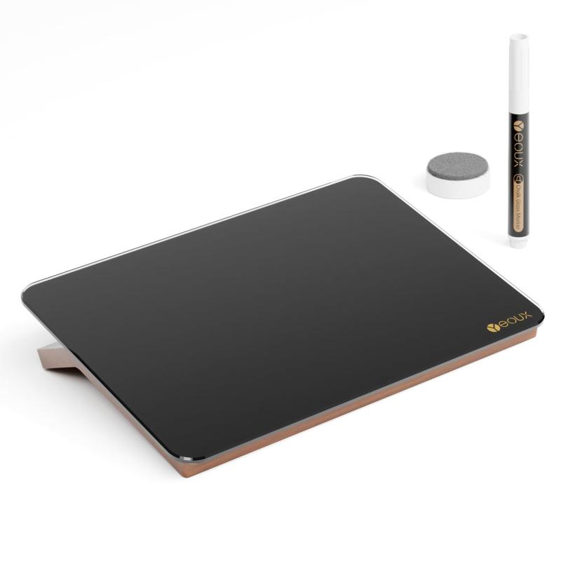 Yeoux 卓上ガラスホワイトボード リバーシブル木製スタンド付き 卓上 小型 ポータブル ホワイトボードイーゼル 再利用可能なデスクメモ帳 9.5インチx6.7インチ オフィス 自宅 学校 マーカー&am