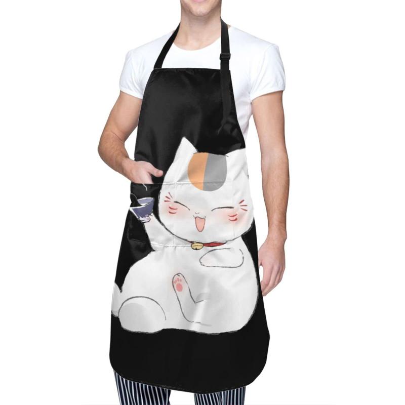 夏目友人帳ニャンコ先生 エプロン H型エプロン シンプル おしゃれ カフェエプロン シワになりにくい ポケット付き 撥水オックスフォード布ノンアイロン メンズ レディース キッチンエプロ画像