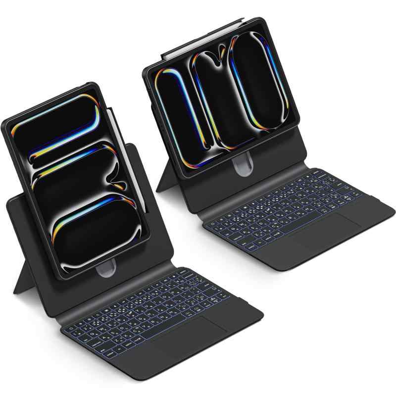 Sencela 2025新登場 ipadキーボード マジックキーボード JIS日本語配列 トラックパッド搭載 7色バックライト iPad第10/11世代対応 第7/8/9世代対応 10cm高さ調節可能 360°画面回転 超薄型 超軽い 耐久