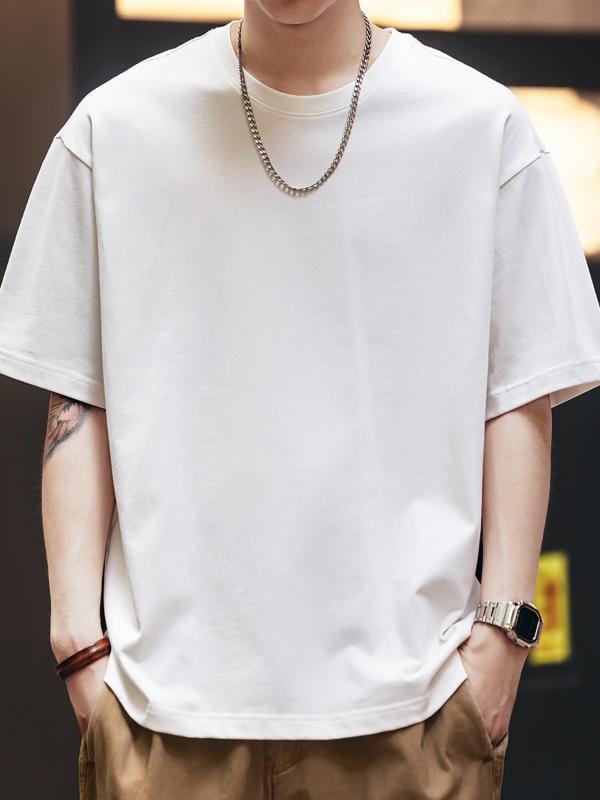 メンズ プルオーバー 短袖 純色 丸首 薄っぺら 夏用 米白 黒 灰緑 綿混 麻混 生まれ変わり衣料繊維 ゆったり影ぼうし 抗菌産業 米白 黒 灰緑 心地よい 普段使い走り アウトドア 軽さ 通気性 速乾 伸縮性