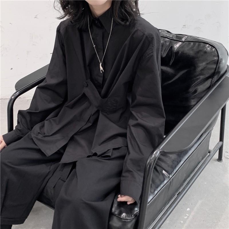 長袖 プルオーバー レディース メンズ 春夏 情? 広広とした ゆったり 非対称 濫りがわしい トップス 綿 原料品 ポリ領 引っ切りない袖 表どおり 表現スタイル 自己同一性 暗然たる ひな形 白 黒 80-90% 綿織物 街頭 潮人 風