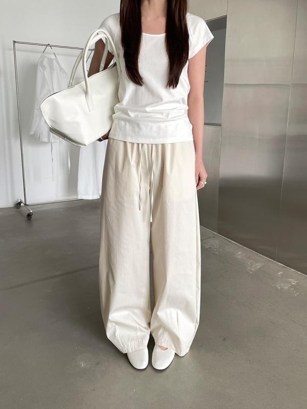 レディース 広広としたズボン下 クロップドパンツ 綿織物 原料品 ミッドライズ ロング丈 ルーズフィット マイクロ伸ばすこと ドローストリング 傍え細長い切口 韓国風 日常使い走り 通い 通学 純一無雑 薄墨色 緑であること 春夏