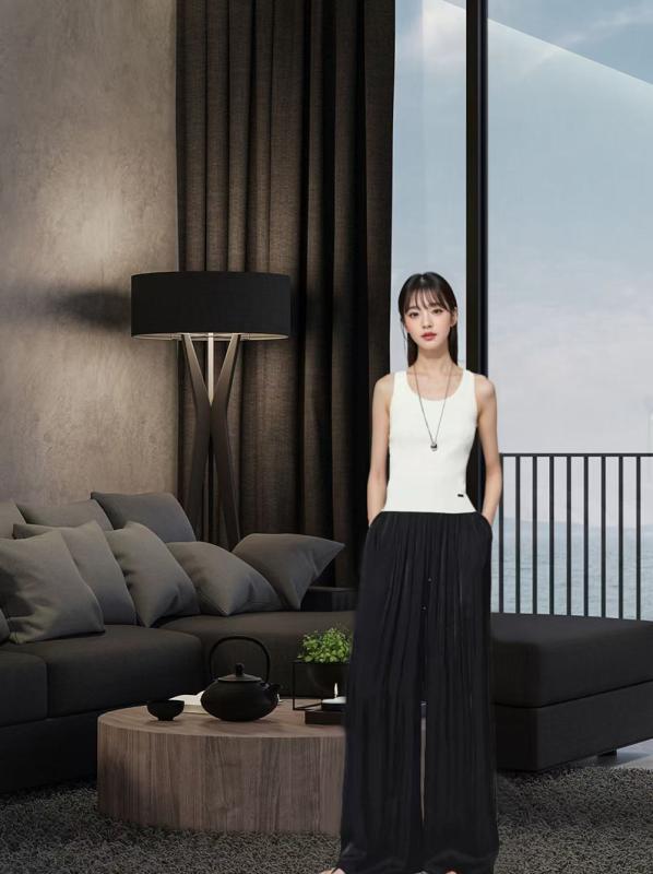 レディース ?腿ズボン下 夏 黒 薄っぺら 高腰 ワイドレッグ ロング丈 ポリエステル 微弾力性 精神状態 通い 都市表現スタイル ゆったり 垂感 流行り物 直筒 うつり変わり 軽さ 冷やりとした 今めかしい 普段使い