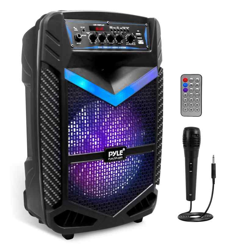 【Pyle 400W Bluetooth付き ワイヤレス スピーカー】 充電式バッテリー 屋外で使える 重量3.1kg. ８インチ サブウーファー 1インチ ツイーター付き 携帯用 PA システムスピーカー、 録音機能、 カラ