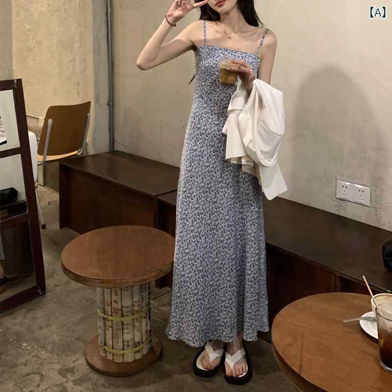 衣装 レディース 雪? 碎花 吊? 長裙 高腰 大? 夏 樹海藍 返り咲き 中国風 単品 無袖 印染 PVC 原料品 口さかしい シフォン 原料品 ロング スコート 海岸地帯 度假 表現スタイル 小個子 相応う 文? 青写真