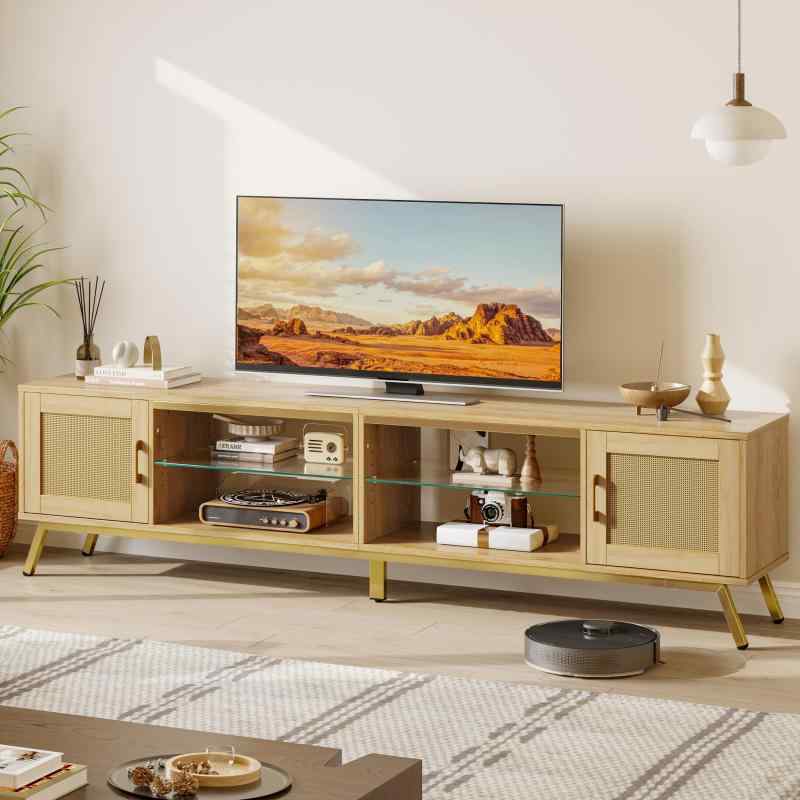 Bestier テレビ台 テレビボード 幅203cm tv台 55/65/75/85型対応 ラタン調扉収納