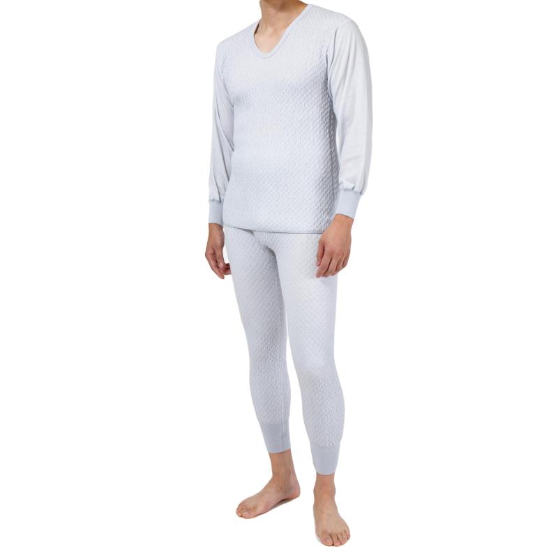 健康肌着 極（きわみ） 紳士長袖U首シャツ ズボン下 上下セット グレー S/M/L/LL/3L