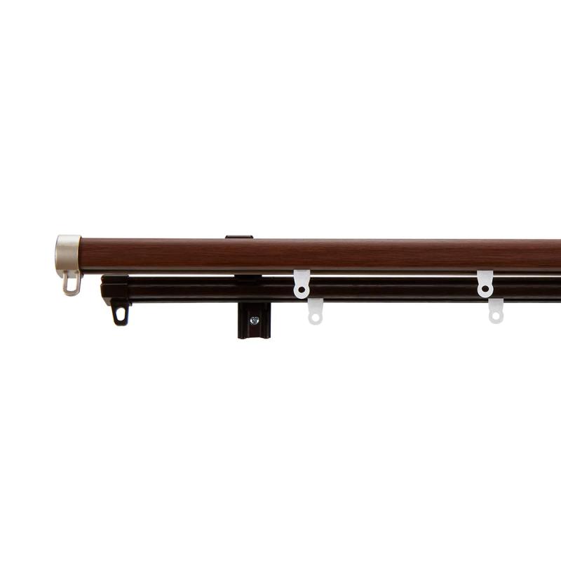 [カーテンくれない] 伸縮式 シンプル木目調 カーテンレール ドライバー1本でお取り付け可能【ダブル】