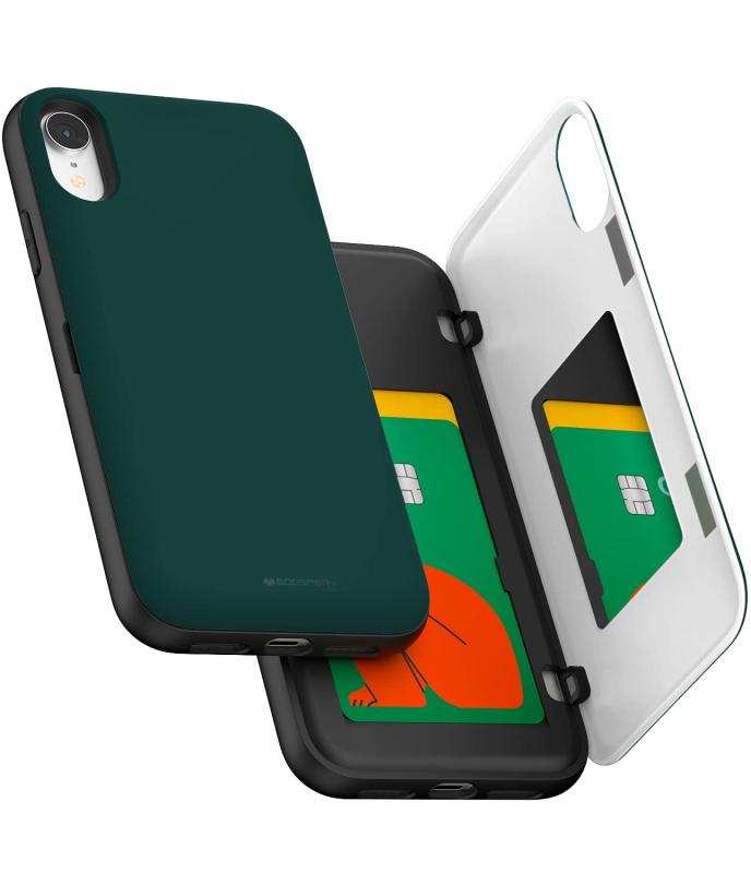 Goospery iPhone XR ケース 背面 カード 収納 マグネット式 バンパー カバー IPXR-MDB