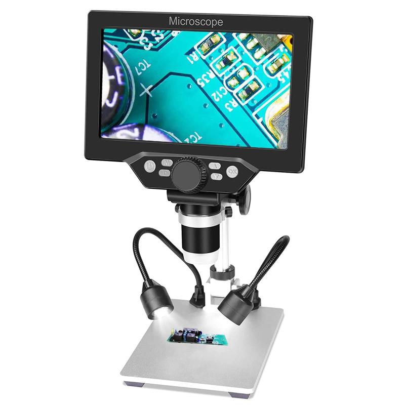 GHDVOP デジタルUSB顕微鏡 7インチLCDマイクロスコープ 12MP 1-1200X倍率 電子顕微鏡 ハンドヘルドカメラビデオレコーダー 8 LEDライト 充電式バッテリー 回路基板修理用 補助光2個付き 日本語取扱