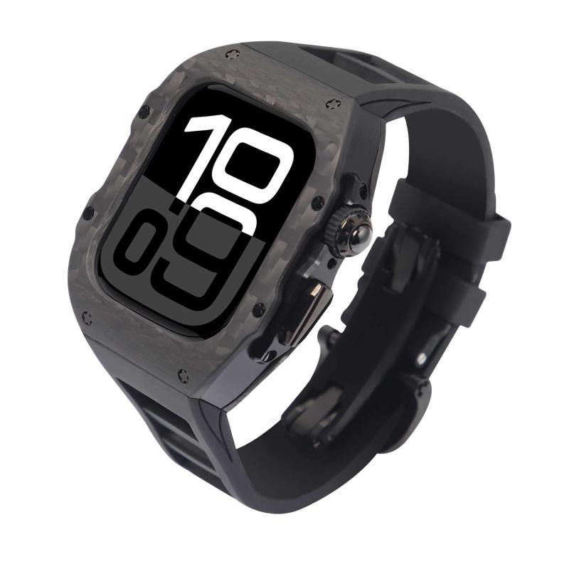Apple Watch 対応 バンド ケース 46mm 42mm炭素繊維耐衝撃カバー プロテクター フッ素ゴム（FKM）ストラップ付き iWatch用11 10 46mm 42mm保護 ケース