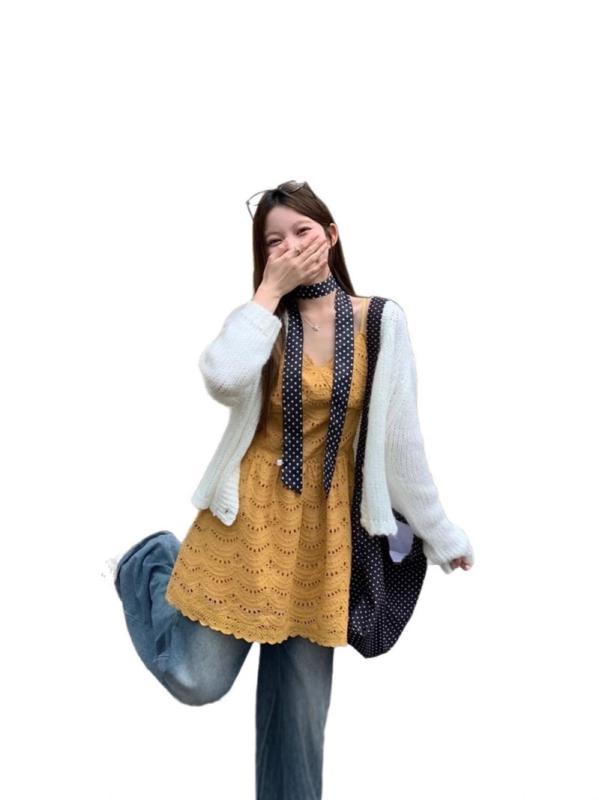 レディース 衣装 仕掛ける 無袖 V素っ首 吊り帯 収腰 刺しゅう 切りぬき ルーズフィット 韓流 秋冬 黄色 白いこと 肩かけ 編み物 刺しゅう スピード競技 刺しゅう クロシェ 切りぬき スピード競技 クロシェ 酉の方角目じるし か細い トップス 濫りがわしい 相応う