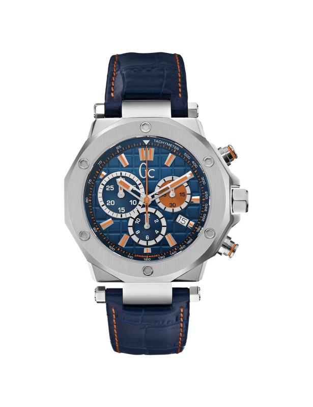 Guess Collection メンズ クロノグラフ クォーツウォッチ ブルーレザーストラップ付き GC-3 X72029G7S ステンレススチール スイス製, ブルー