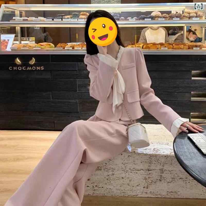 レディース セットアップ 西装 粉色 杏色 春月 長袖 長ズボン 広広としたズボン下 ポリエステル 延性のある工業 精神状態 通い 表現スタイル 奥ゆかしい 純色 亭主もち用 トップス ボトムス 2点書き割り 軽さ 好いたらしい 普段使い走り 事務室 座標